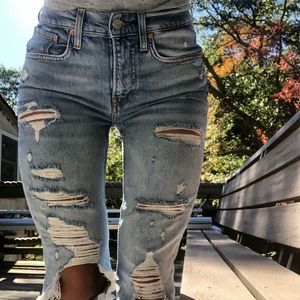 Zara Slim Boyfriend Distressed Hem Jeans. Sz 4.